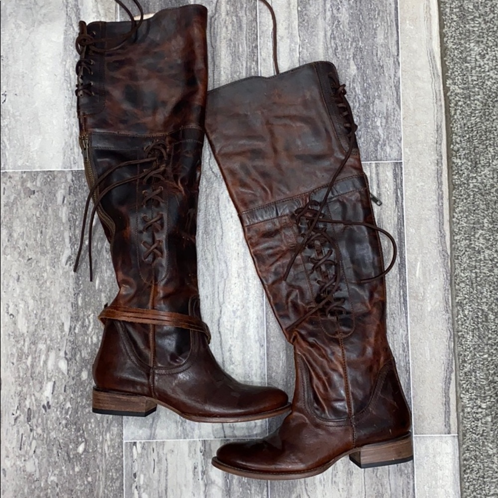 Women's Over-the-Knee Lace-Up Boots - Brown